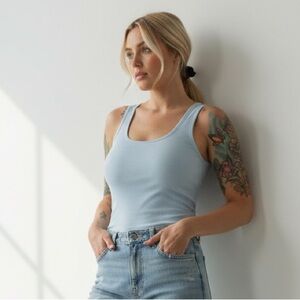 SKIMS | Light Blue Cotton Ribbed Tank Top